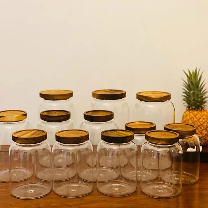 Storage Tank Food Container Bamboo Covered High Borosilicate Food Sealed Glass Tank Kitchen Miscellaneous Grain Organizer Jars 5