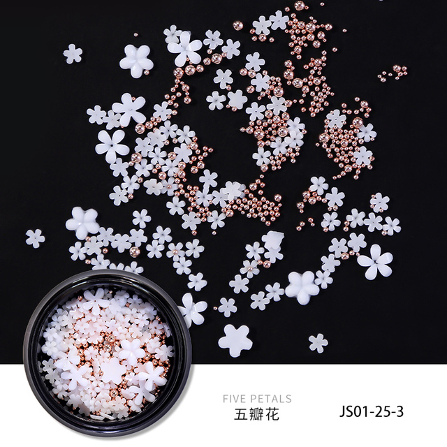 1Jar White Resin Five-Petal Flower Small Fresh&Versatile Nail Art Flower Jewelry Three-Dimensional Small Flower Nail Deco