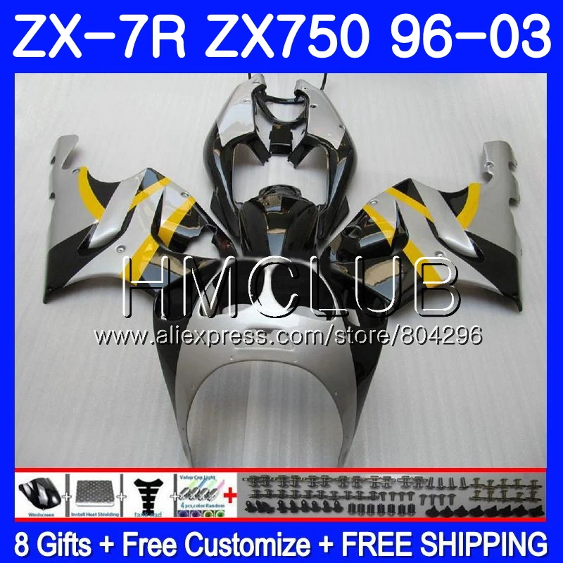 Средства ухода за кожей для KAWASAKI NINJA ZX750 ZX 7R серебристо-черный 1997 1998 2003 11JK19 ZX 7 R 750 CC ZX-7R ZX7R 96 97 98 99 00 01 02 03 обтекатель
