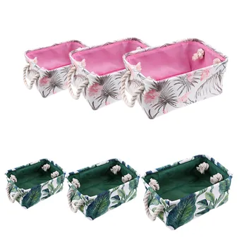 

S/M/L Linen Desktop Storage Organizer Leaves Pattern Folding Sundries Gadgets Storage Box Cabinet Underwear Basket Container