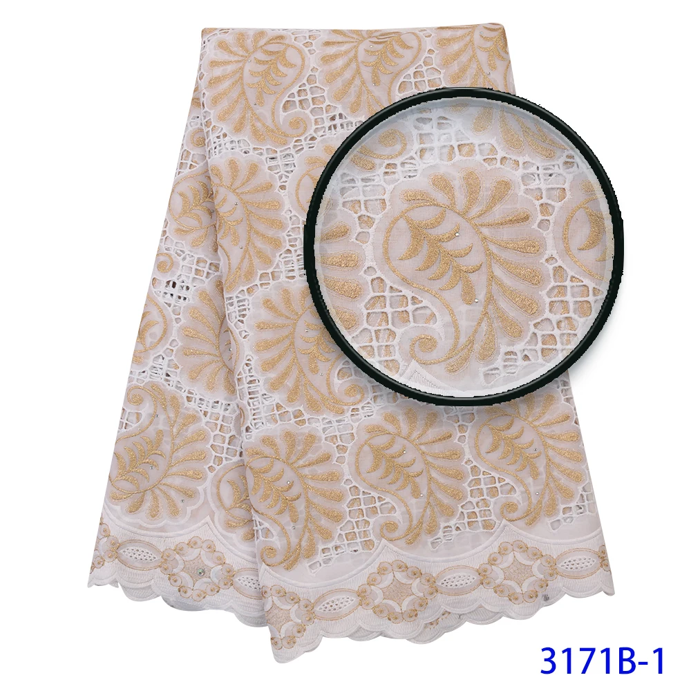 2019 Swiss Voile Lace In Switzerland High Quality African 100%Cotton Lace Fabric With Stone Nigerian Every Dress Party QF3171B-2