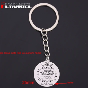 

FLYANGEL Christmas Keychain Custom Name Key Holder Merry Christmas Happy New Year Keyring Jewelry Gifts For Friends Family
