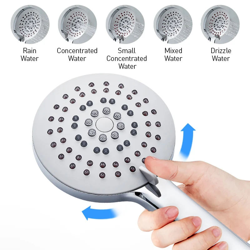 High Pressure 5 Modes Handheld Shower Head Sprinkle One Button Descaling Adjustable Water Saving