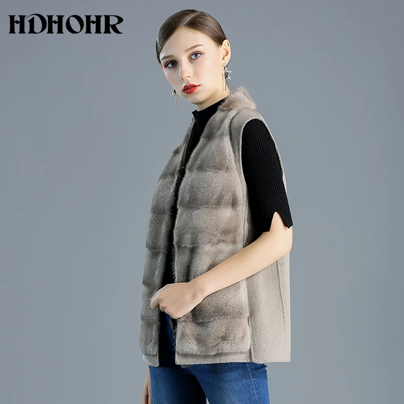HDHOHR горячая распродажа натуральная норка меховая жилетка кашемировый жилет женская зимняя проездная короткая норковая меховая куртка женская