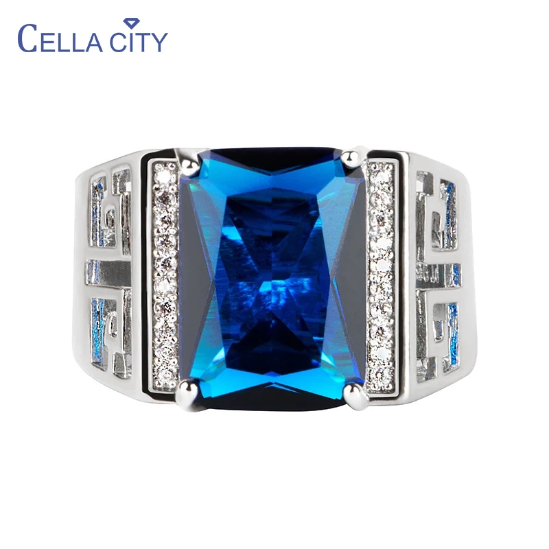 Cellacity Classic Silver 925 Jewelry Rings Man Rectangle Shape Sapphire Gemstones Open Adjust Size Fine Jewelry Gifts silver rings silver ring gemstone ring