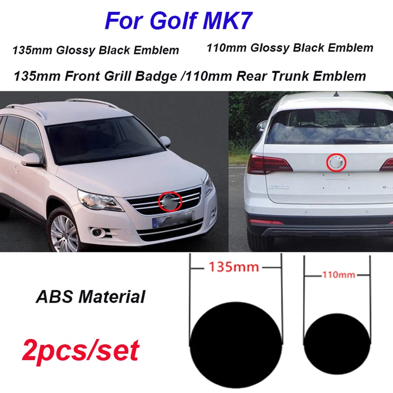 

2Pcs/set 135mm 110mm for Golf MK7 Car Styling ABS Car Front Grill Badge Rear Trunk Emblem Logo Car Hood Emblem