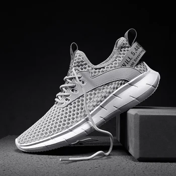 

ew Luxury Brand Men Causal Mesh Shoes Lightweight Outdoor Footwear Sport Sneakers Summer Male Breathable Fly-woven Flats Shoes