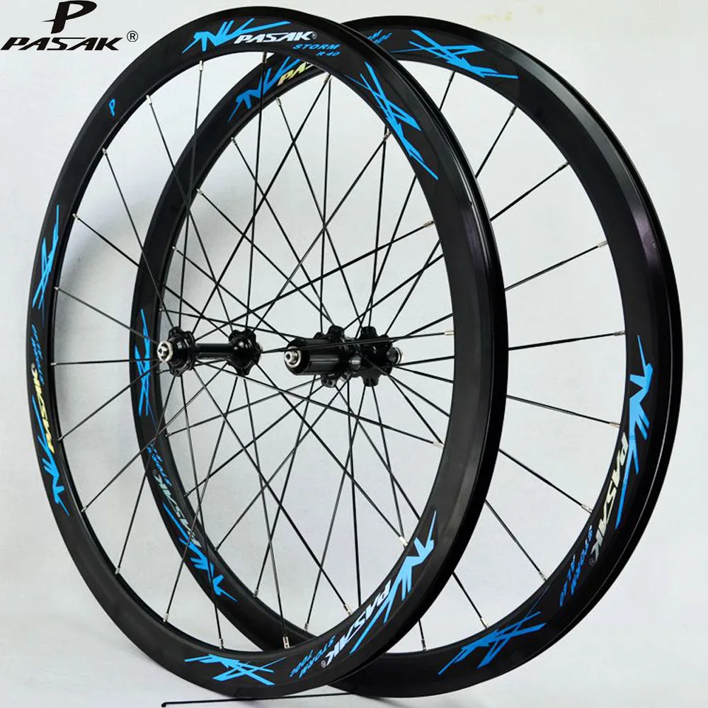 Pasak 700C Wheelset Road Bike Wheels Alu Four Bearing Flat Spokes Rim 40mm Racing Road Bicycle Wheel