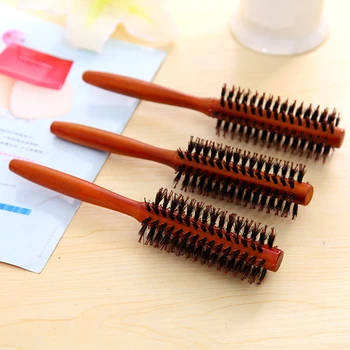 

Professional Portable Protective Curly Hair Comb Round Brush Wood Handle Bristle Anti-static Hairdressing For Salon/Home