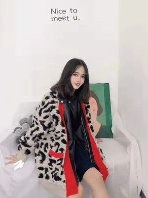 Харадзюку стиль из искусственной кожи сшитый кардиган пальто женский осень и зима корейский Свободный толстый вязаный свитер пальто f2285