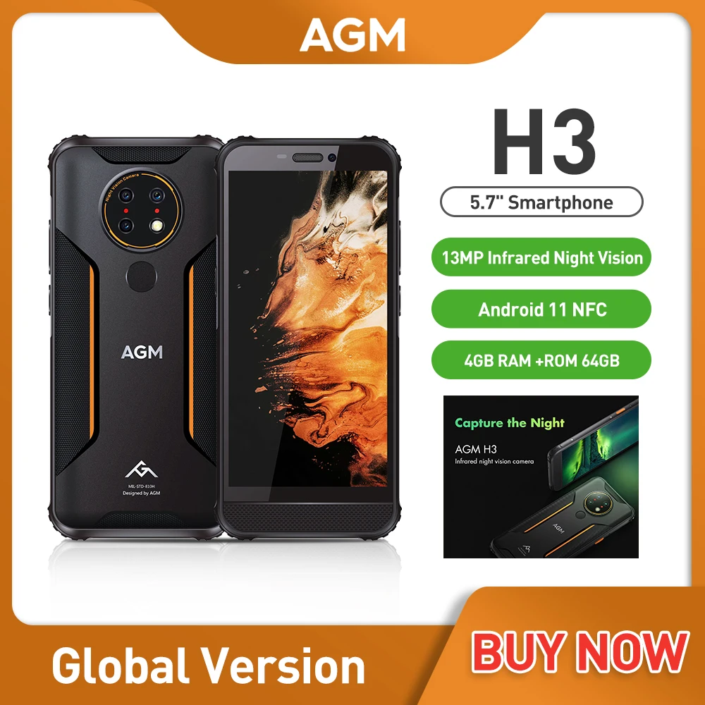 AGM H3 Infrared Night Vision Phone IP68/IP69K Waterproof Phone 5.7