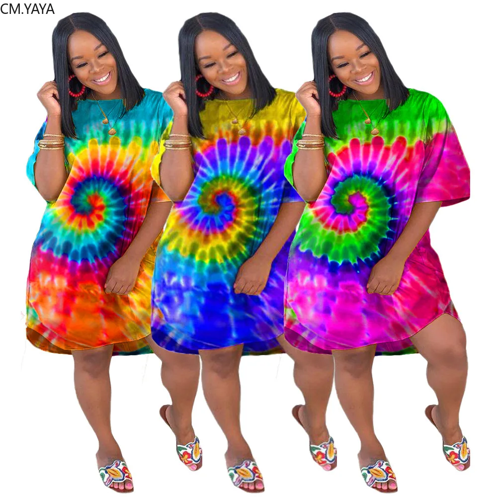2019 summer women o-neck half sleeve black hole tie dye print knee length loose dress fashion classic streetwear dresses vestido | Женская
