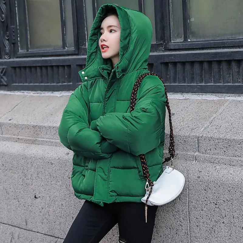 Women Parkas Autumn Hooded Down Jackets Casual Cotton Padded Short Parkas Female Winter Fashion Warm Casual Parka Overcoat