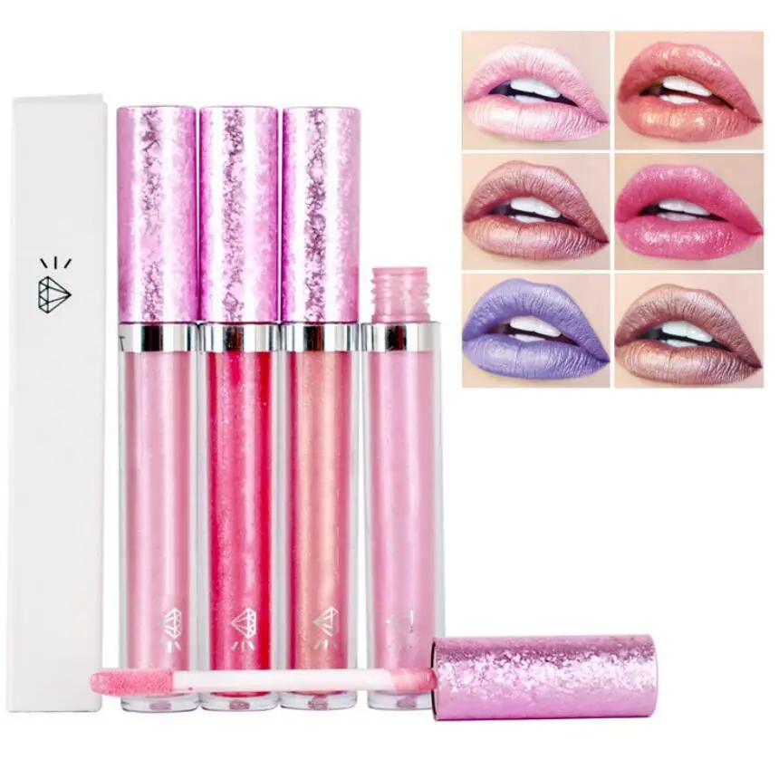 

Nude Glitter Shimmer Lipstick Waterproof Long Lasting Moist Lip Gloss Vivid Colorful Lipgloss Sexy Women Glitter Makeup T0526