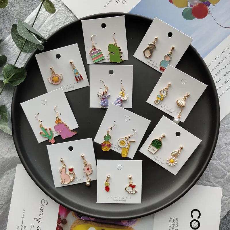 Корейский маленький милый кот динозавр кактус лимонная кукла простые женские серьги-гвоздики для девочек модные ювелирные изделия Holiday-JQD5-W2