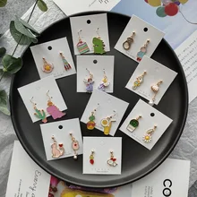 Корейский маленький милый кот динозавр кактус лимонная кукла простые женские серьги-гвоздики для девочек модные ювелирные изделия Holiday-JQD5-W2