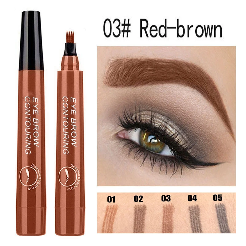 5Colors Long Lasting Brown Liquid Eyebrow Pen Waterproof 4 Fork Tip Eyebrow Tattoo Pencil Women Eye Cosmetic Beauty Makeup
