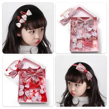 Стильный комплект детской повязки на голову в Корейском стиле; заколки для волос с бантом; Аксессуары для девочек