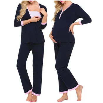 

Maternity Nusring Baby Pajamas pregnancy sleep suit pregnant Breastfeeding 3/4 sleeve Nightwear Women clothes set Sleepwear