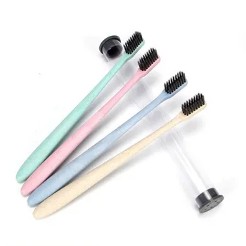 

Natural Bamboo Toothbrush Wheat Straw Handle Brush Ultra Soft Bristle Oral Care Brush Teeth Whitening Brush For Family Travel