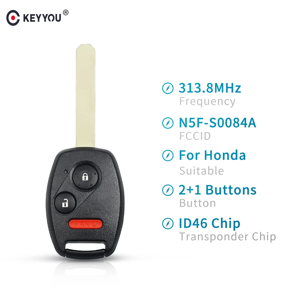 KEYYOU Fob ID46 Chip N5F-S0084A 313.8MHz 3 Button Remote Key Car For Honda Odyssey Civic EX Si 2006 2007 2008 2009 2010 2011 | Автомобили