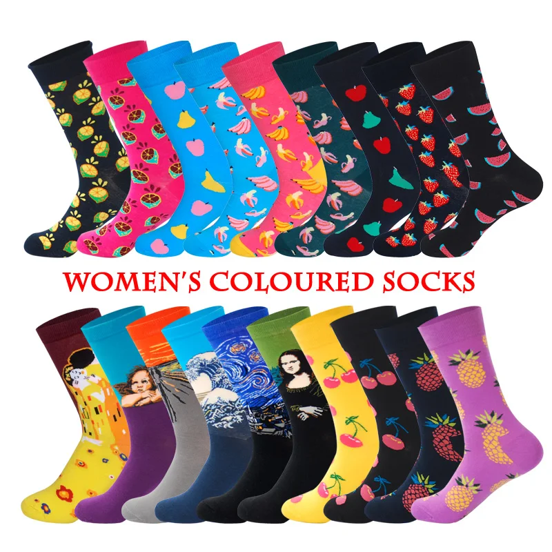 Lionzone Happy Socks женские носки больших размеров с фруктами и известными искусствами, дизайнерские носки хлопковые с забавным рисунком, уличная одежда, подарок для влюбленных