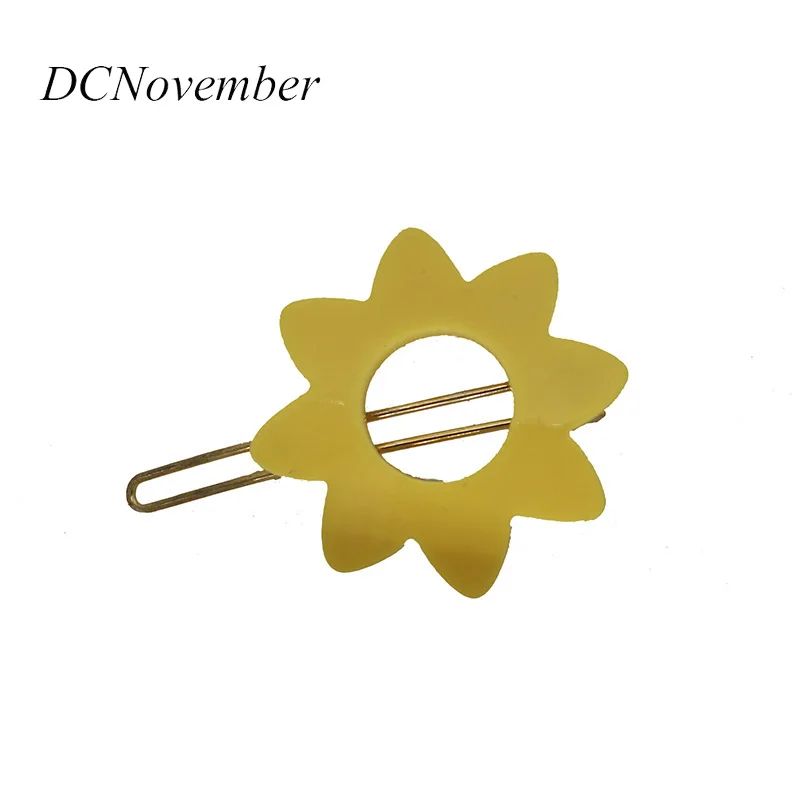 New design Fashion Sunflower Hair clip Lady Women Acrylic Flower Hair pins Hair accessories - Metal color: Silver Plated