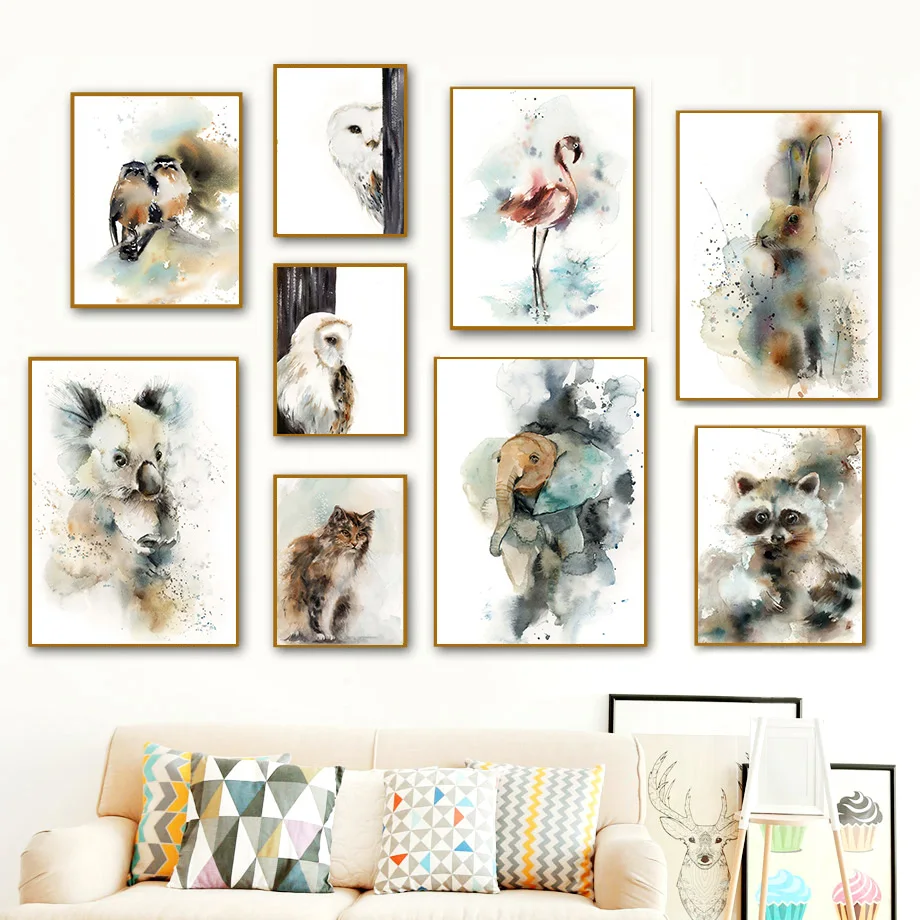 Elephant-Owl-Cat-Rabbit-Bird-Flamingo-Wall-Art-Canvas-Painting-Nordic-Poster-And-Prints-Wall-Pictures