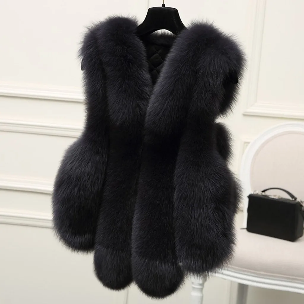 Женский зимний жилет размера плюс colete feminino inverno, теплый жилет из искусственного меха d91004 - Цвет: Темно-серый