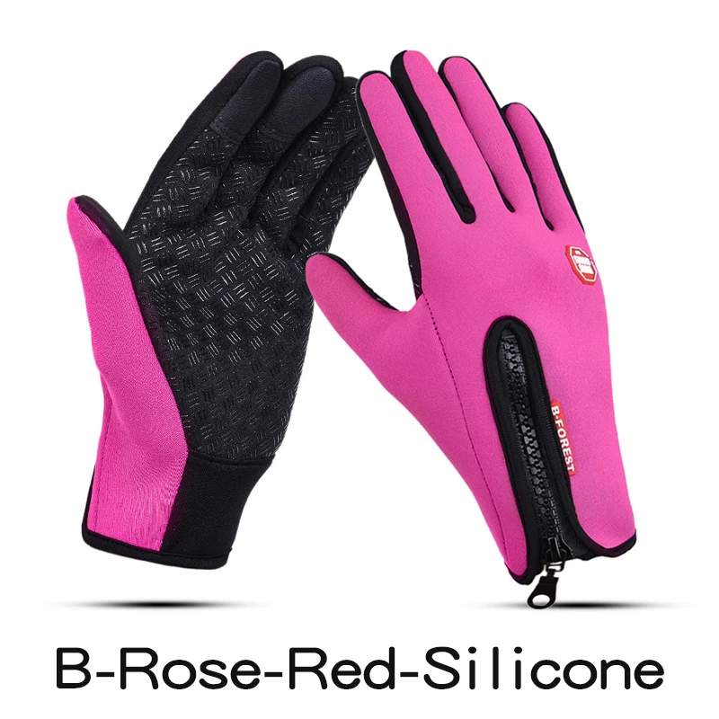 B-RoseRedSilicone Ветрозащитные перчатки на молнии теплые водонепроницаемые перчатки мужские зимние варежки перчатки для сенсорного экрана для мужчин уличные Нескользящие перчатки G011 - Цвет: B-RoseRedSilicone