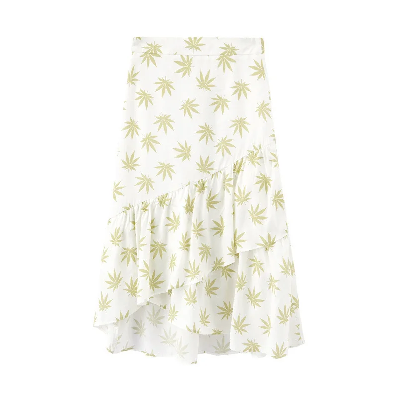 INMAN Spring New Arrival Literary Fresh Style Flower Print Irregular A Line Shape Women Mid Calf Skirt - Цвет: Dark Green
