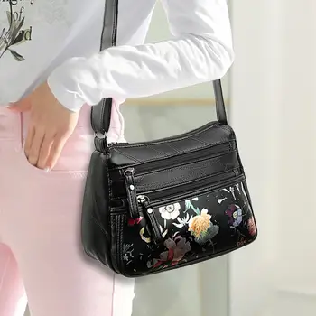 

Elegant Flower Printed Crossbody Bag For Women 2020 New Large Capacity Multi Pocket Tote Bags Female PU Leather Shoulder Bag