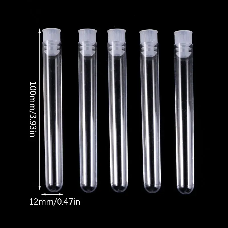 

50Pcs/Pack 12x100mm Transparent Laboratory Clear Plastic Test Tubes Vials With Push Caps School Lab Supplies