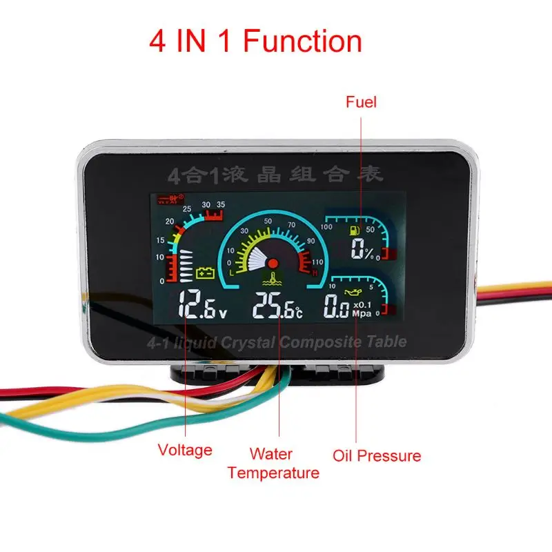 4 в 1 ЖК-дисплей Автомобильный цифровой будильник вольтметр давления вольт температура воды масло давление топлива датчик температуры