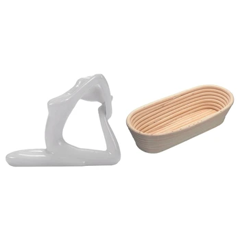 

1 Pcs Abstract Art Ceramic Yoga Poses Figurine Porcelain Decor Ornament & 1 Pcs Oval Bread Ferment Basket, Rattan
