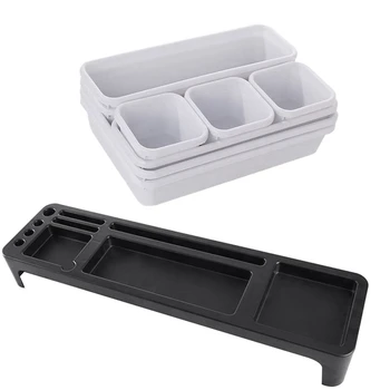 

1 Pcs Tabletop Storage Shelf,Computer Keyboard Sorting Rack & 8 Pcs Storage Organizer Box White