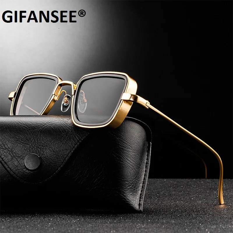 

GIFANSEE Steampunk Sunglasses mirror Men shades Brand Designer Punk Metal 2020 square Glasses Retro Women UV400 Gafas de Sol