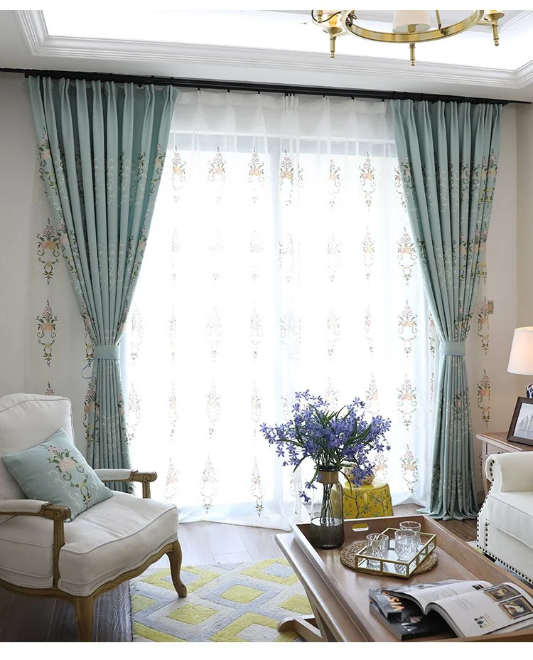American for Living Room and For Bedroom Balcony Shadin Floor Cotton and Linen Embroidered Atmospheric and Fresh Gauze Curtain