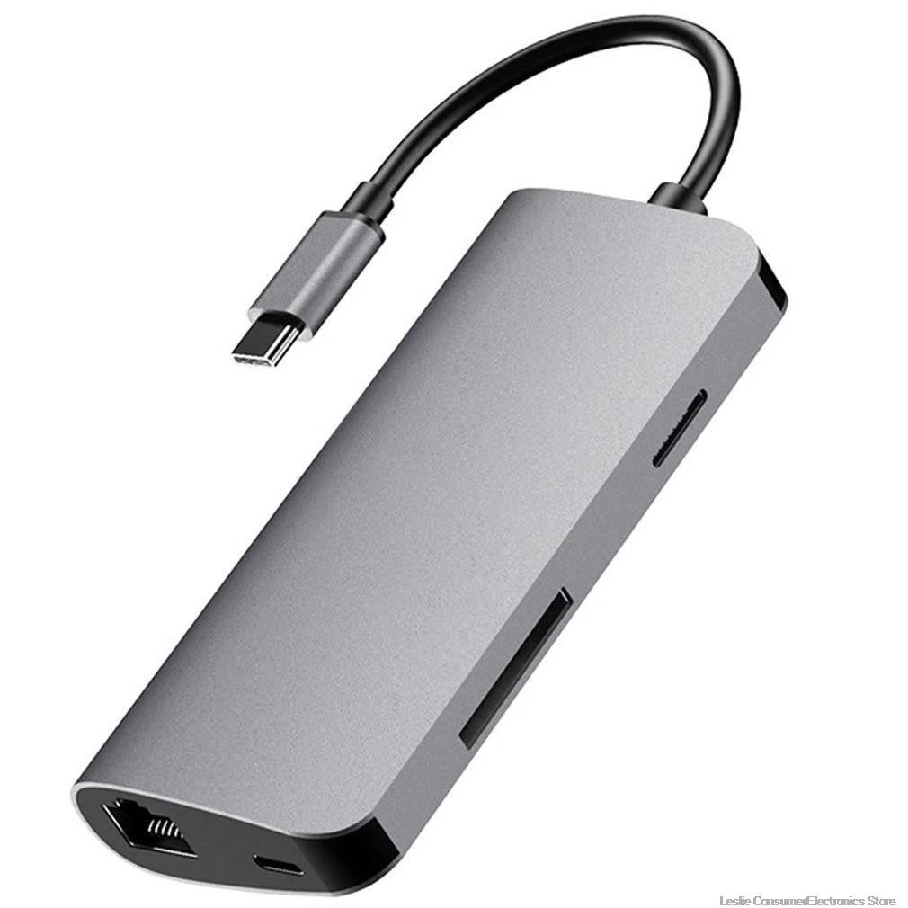 Док-станция с usb-gортом все-в-одном USB-C к HDMI кардридер RJ45 PD адаптер для MacBook samsung Galaxy S9/S8/S8 + концентратор type C