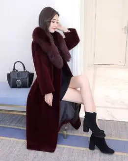 C DUOUPA/ осенне-зимнее новое пальто из искусственного меха с длинным съемным воротником из лисьего меха, роскошная оторочка из овечьей шерсти, пальто большого размера для женщин - Цвет: C