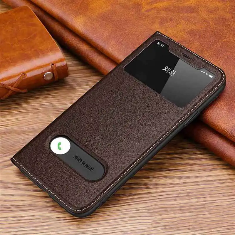brown Genuine Leather Case For Iphone 11 11Pro Max Case Cover Window View Coque For Iphone 11 Pro Case Magnetic Protection Housing - Цвет: brown