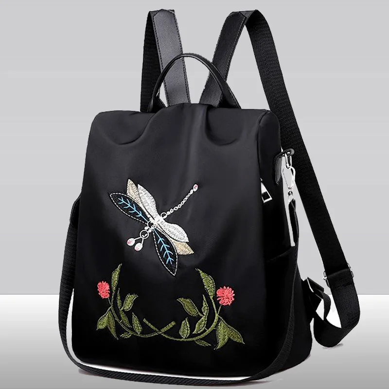 

Korean-style Spring Embroidered Backpack 2019 New Style Fashion Large Capacity Travel Bag Soft Leather Female Backpack