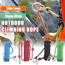 

20m Outdoor Climbing Rope 48 Strands With Carabiner & Sewing Buckle Downhill Rope Aerial Work Anti-Fall Insurance Climbing Rope