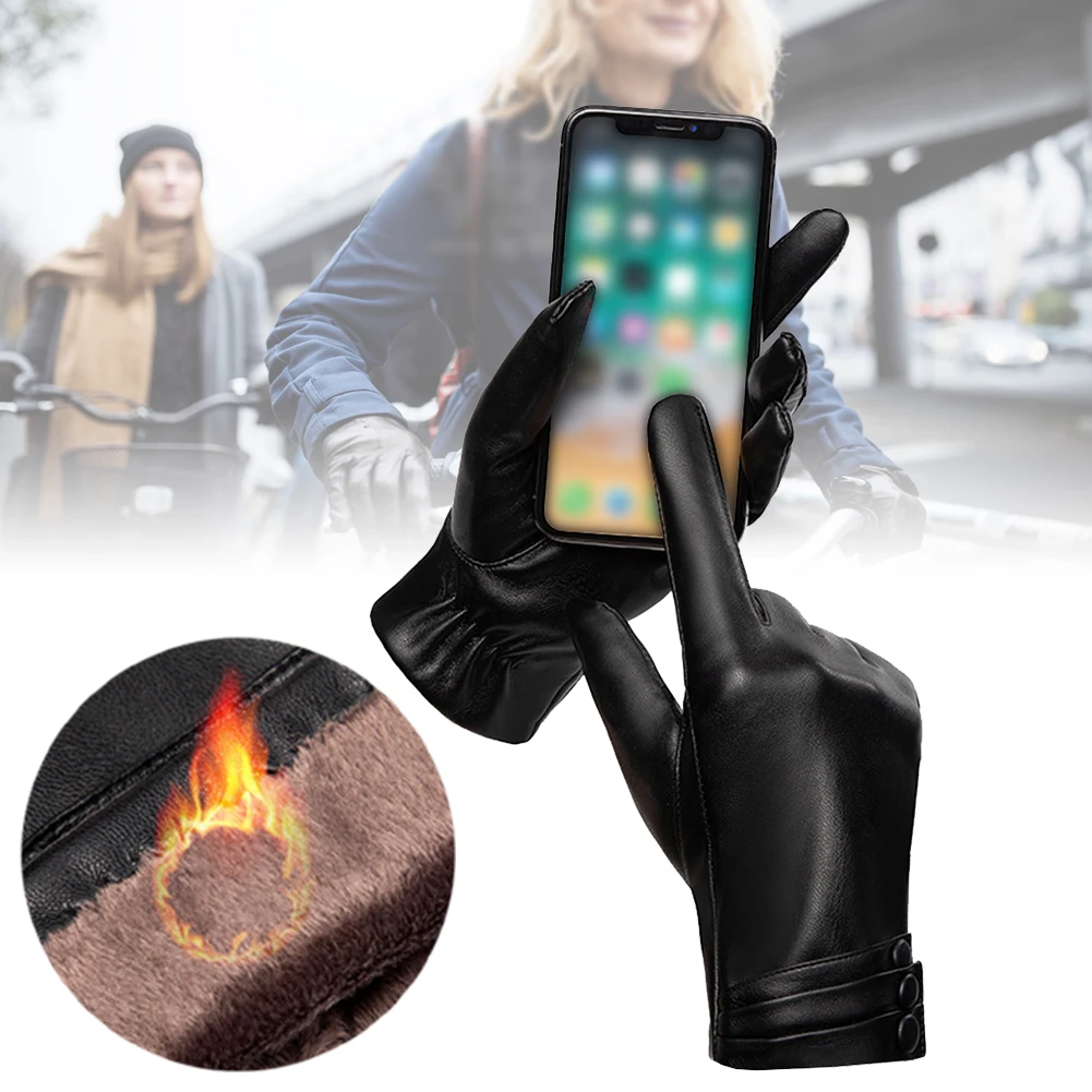 Женские перчатки для езды из искусственной кожи с защитой от скольжения, перчатки для велоспорта, ветрозащитные зимние перчатки для занятий спортом на открытом воздухе