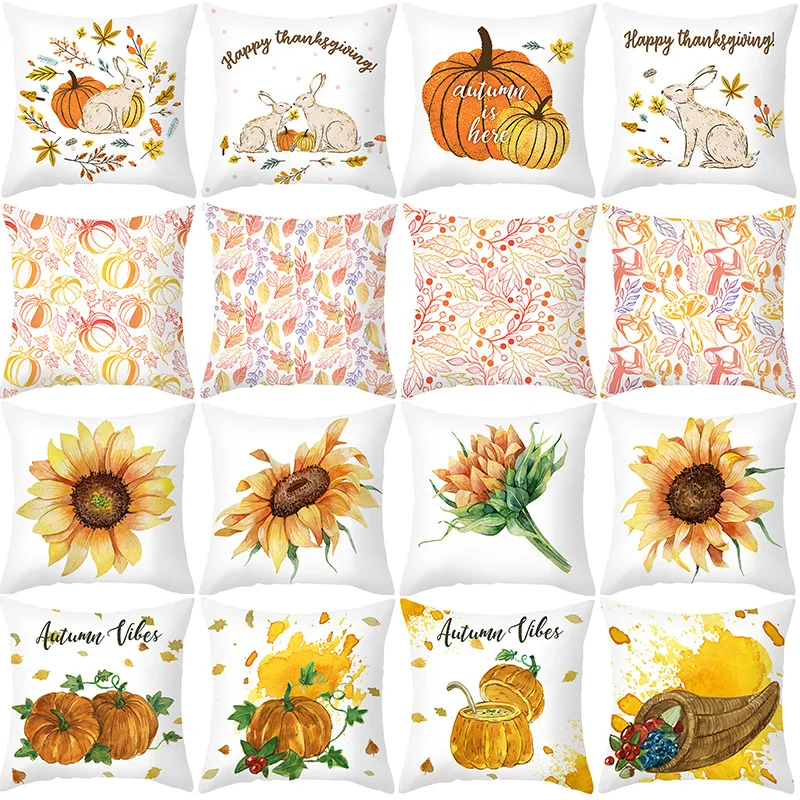 

Thanksgiving Yellow Pumpkin Sunflower Series Cushion Cover Polyester Pillow Case Decorative Pillows Cover for Sofa Car