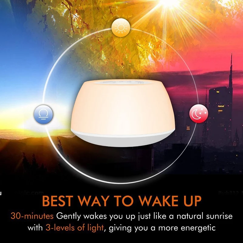 Wake Up Light Alarm Clock, Clock Function Sleep Assist Bedside Lamp, Level 3 Brightness, 8 Natural Sounds, 256 Colors of Bedroom