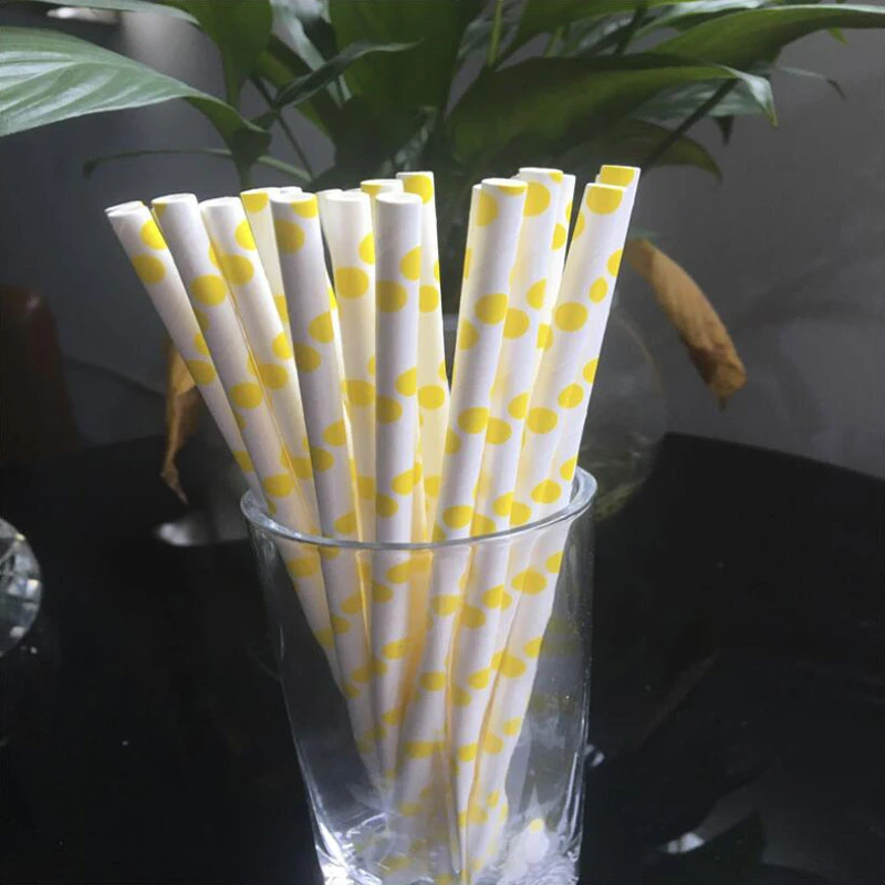 Yellow big dot 100 шт одноразовые бумажные соломинки Экологичные цветные точечные соломинки сок напиток трубочки для чая вечерние праздничные мероприятия поставки бумажные соломинки - Цвет: Yellow big dot
