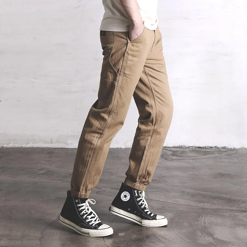 

CH-0001 Read Description! Red wind herringbone slim fitting overalls multi-bag retro vintage men's army casual cargo pants