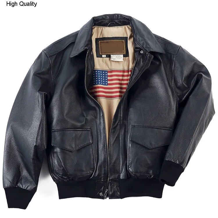 

Men's Real Genuine Leather Jacket Men Motorcycle Sheepskin Bomber Leather Coat Air Force Flight Jackets Padding Cotton Warm