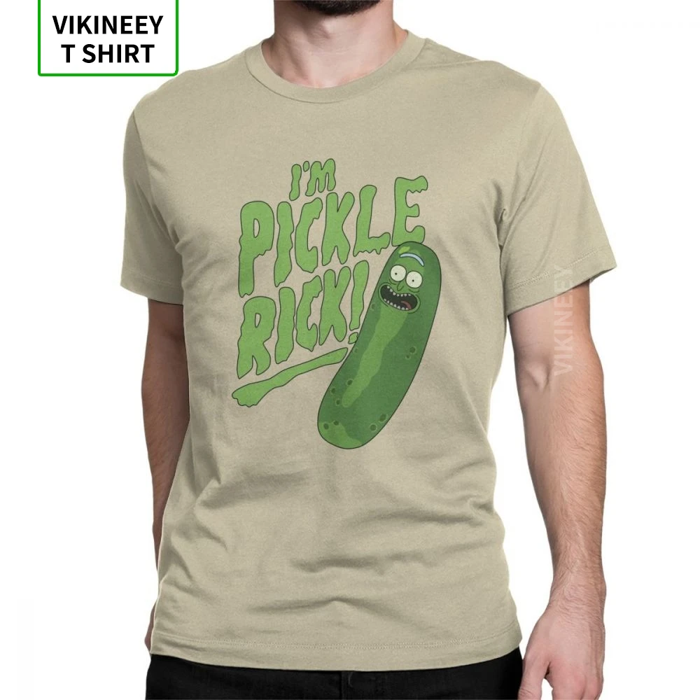 Мужские футболки Рик и Морти, футболки с надписью I'm Pickle Rick, винтажная одежда с круглым вырезом и короткими рукавами, футболка из хлопка размера плюс - Цвет: Хаки